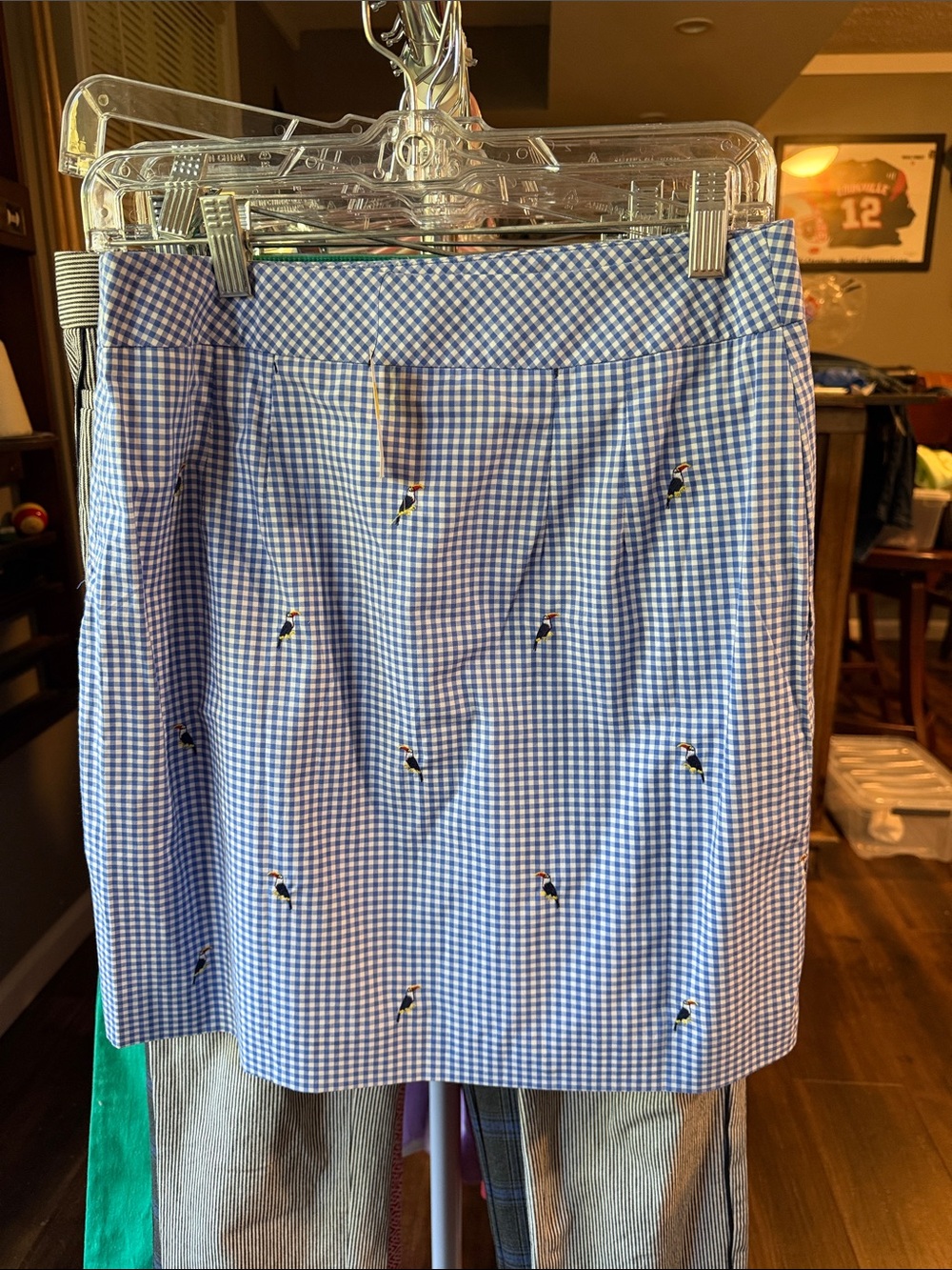 Talbots Blue Gingham Mini Skirt with Toucan Embroidery